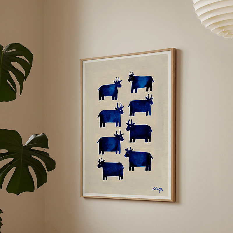 Cows Print, A3, Blue-5