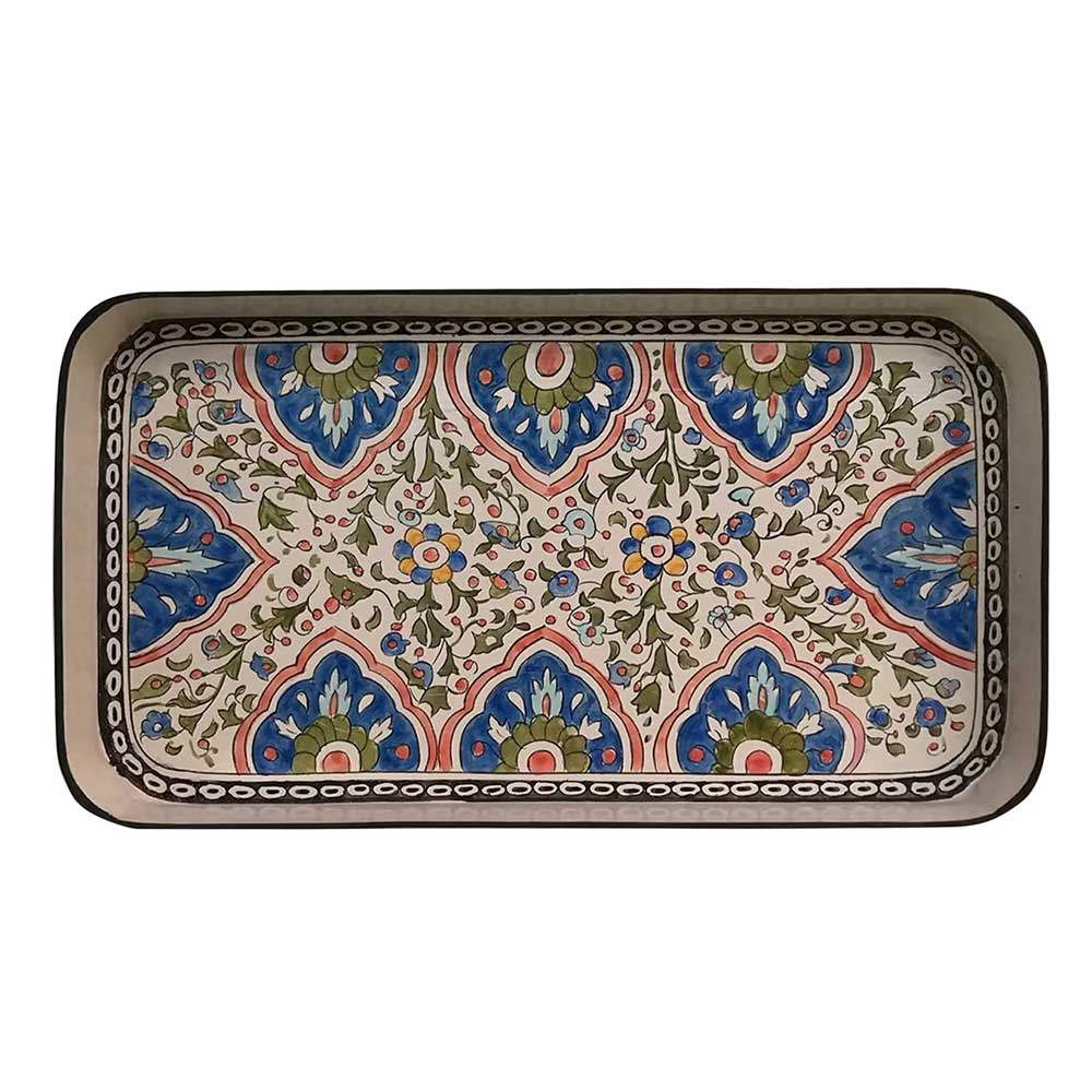 Persia Rectangular Handpainted Iron Tray, 32 x 17cm, Blue-0