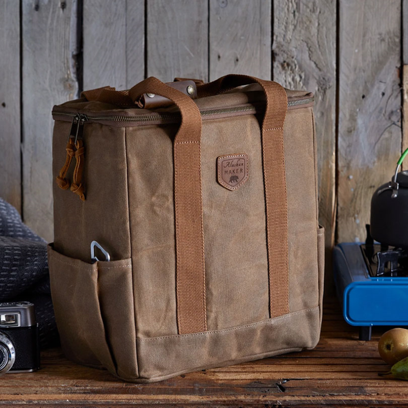 Waxed Canvas Cool Bag, Brown-1