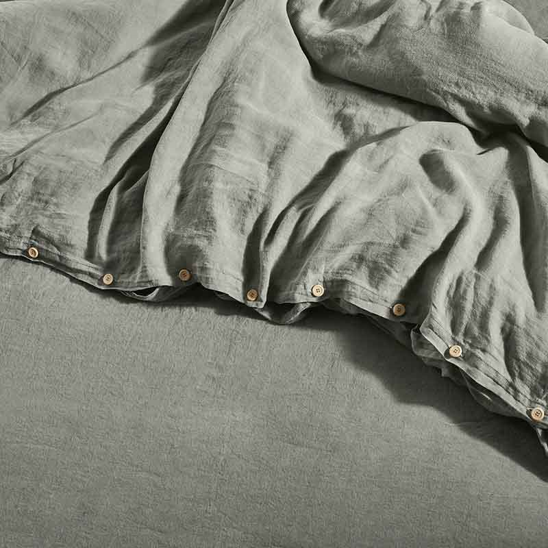 Linen Double Duvet Cover, Moss-1