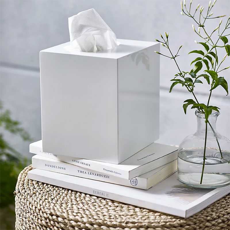 Lacquer Tissue Box Cover, 13 x 13cm, White-0