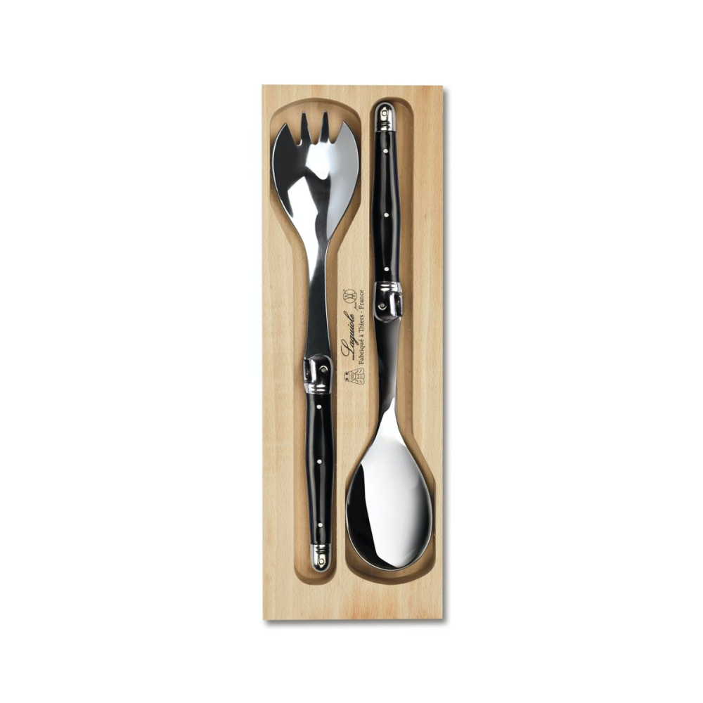 Salad Servers, Black Handle, Set of 2-0