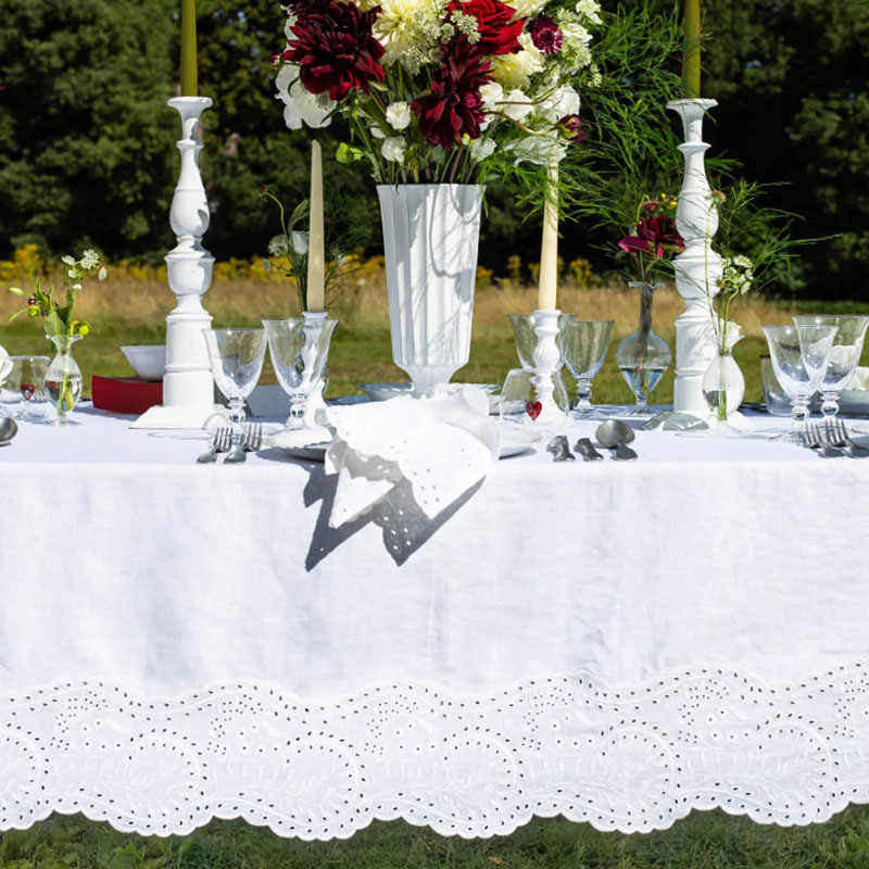 Broderie Anglaise Linen Tablecloth, 165 x 300cm, White-0