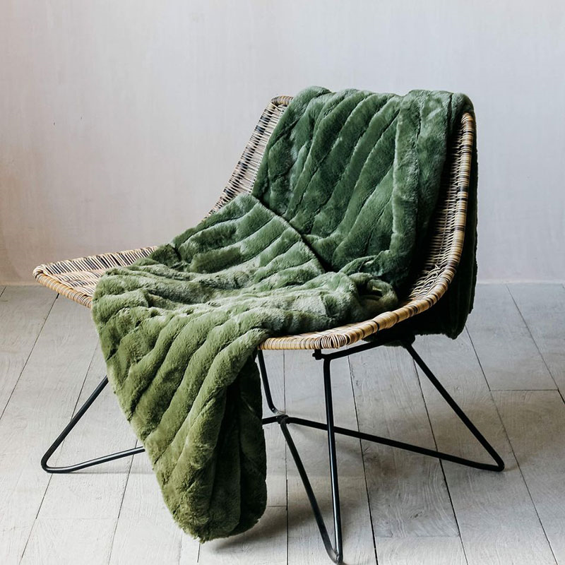 Ribbed Throw, 170 x 160cm, Olive-1