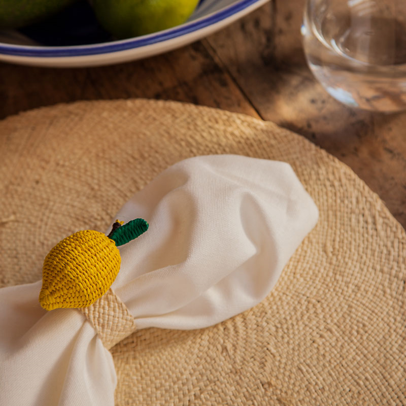 Narino Lemon Set of 4 Woven Napkin Rings, Yellow-3