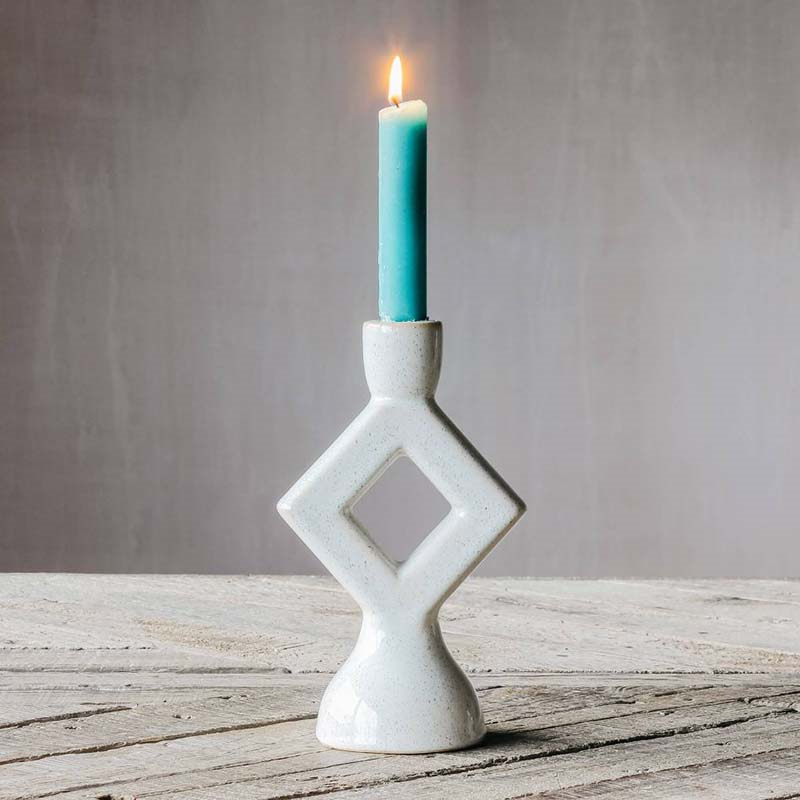 Diamond Candleholder, H20.5cm, Cream-0