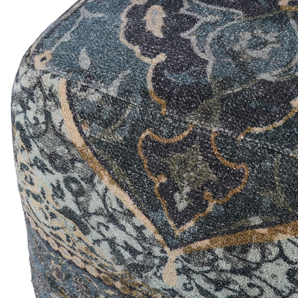 Handlooomed Patterned Pouffe, 50 x 50cm, Blue-2