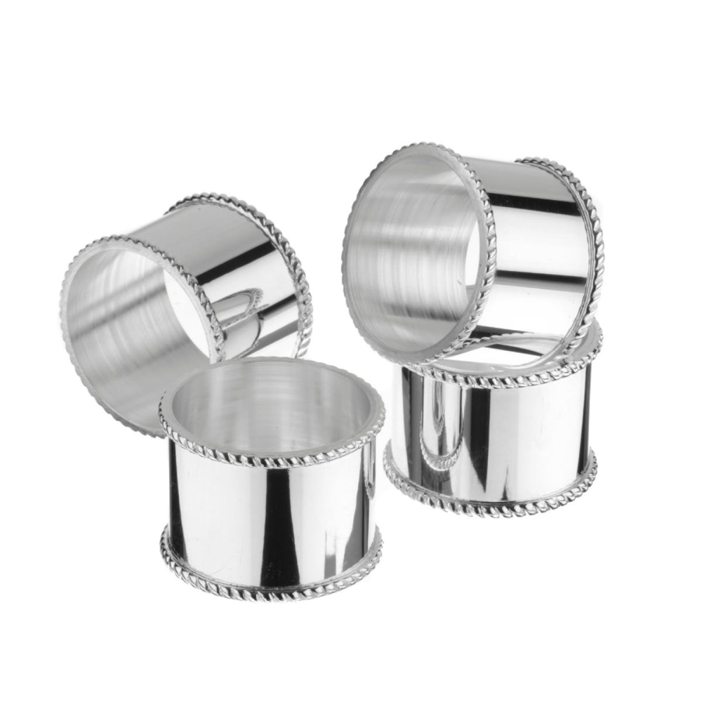 Bead Set of 4 mounted napkin rings, 25 Year Silver Plate-0