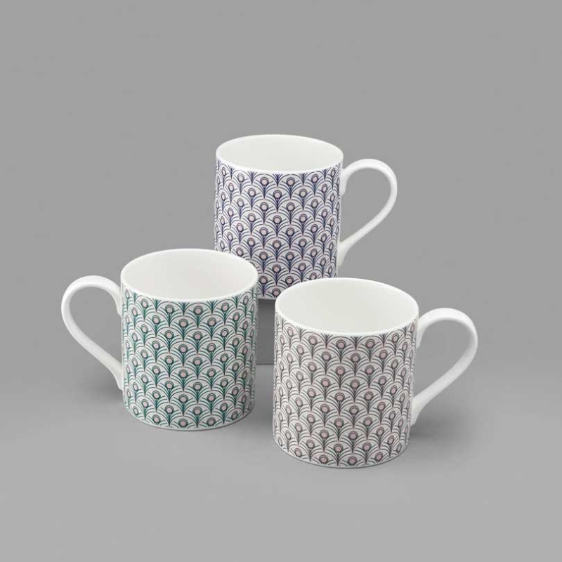 Peacock Mug, 385ml, Blue & Blush Pink-1