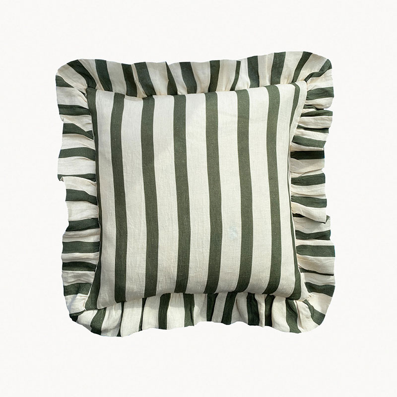 Stripe Cushion Cover, 45 x 45 cm, Olive & Ivory-1