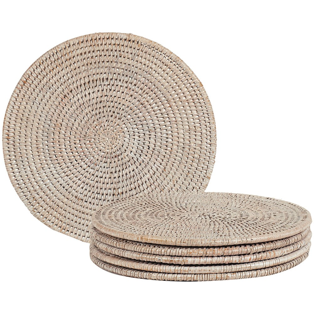 Ashcroft Set of 6 round placemats, D29cm, Rattan-1