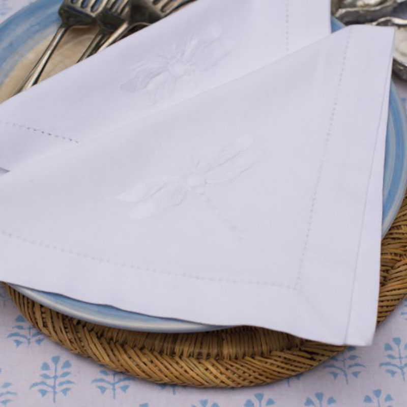 Dragonfly Set of 4 Napkins, 45 x 45cm, White-0