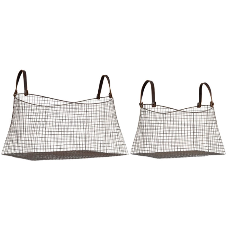 Adah Set of 2 Iron Baskets, Brown-6