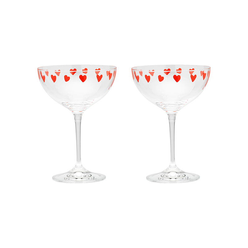 Classic Love Set of 2 Champagne Glasses, Red-1