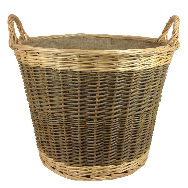 Buff & Unpeeled Willow Round Log Basket, 50x38cm, Natural-0