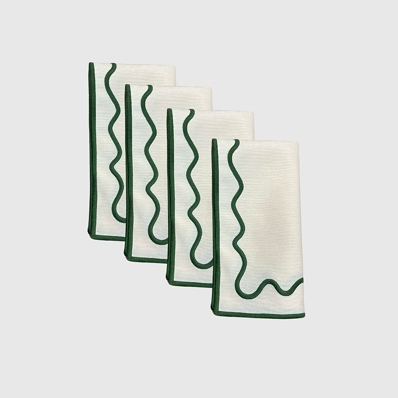 Meadow Set of 4 Napkins, L40 x W40cm, Green & White-0