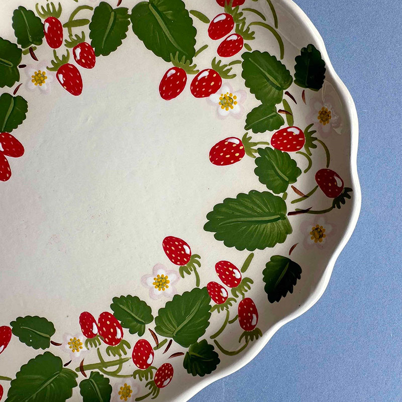 Minnie-Mae Studio Woodland Strawberry Serving Platter, 27cm x 21cm, Multi-2