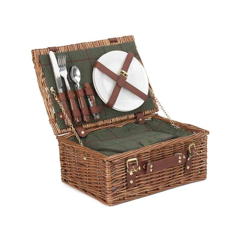 Tweed 2 Person Classic Picnic Hamper, Green-3