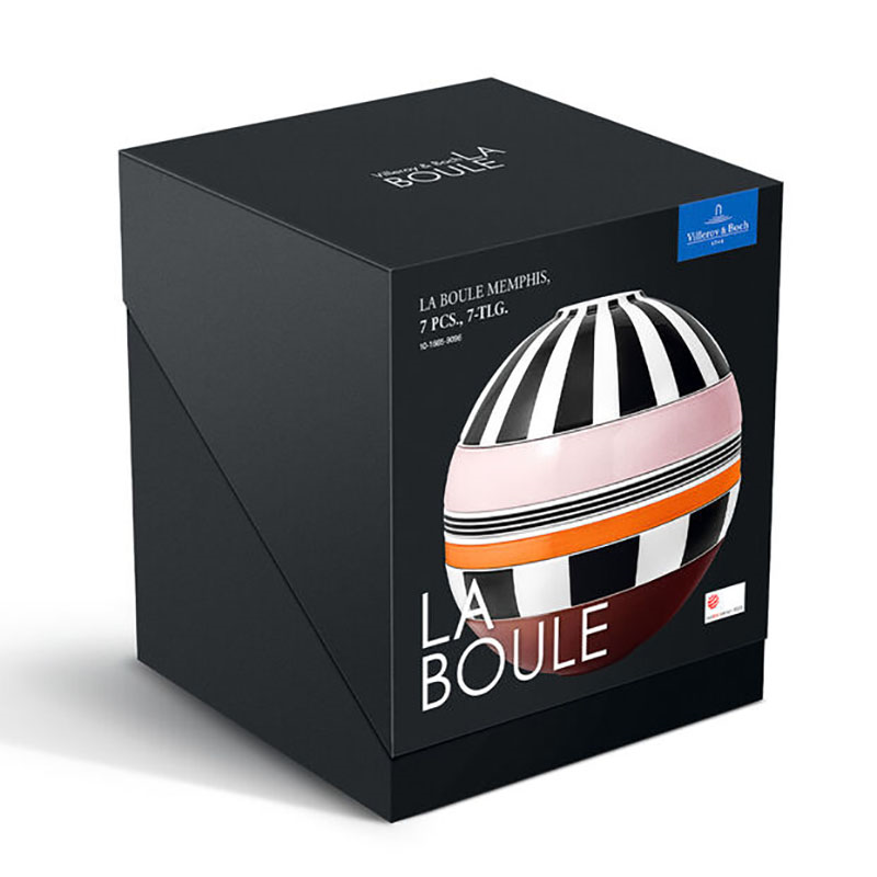 Iconic La Boule Memphis Stacking 7 Piece Plate & Bowl Set, D23cm, Black/Orange-7