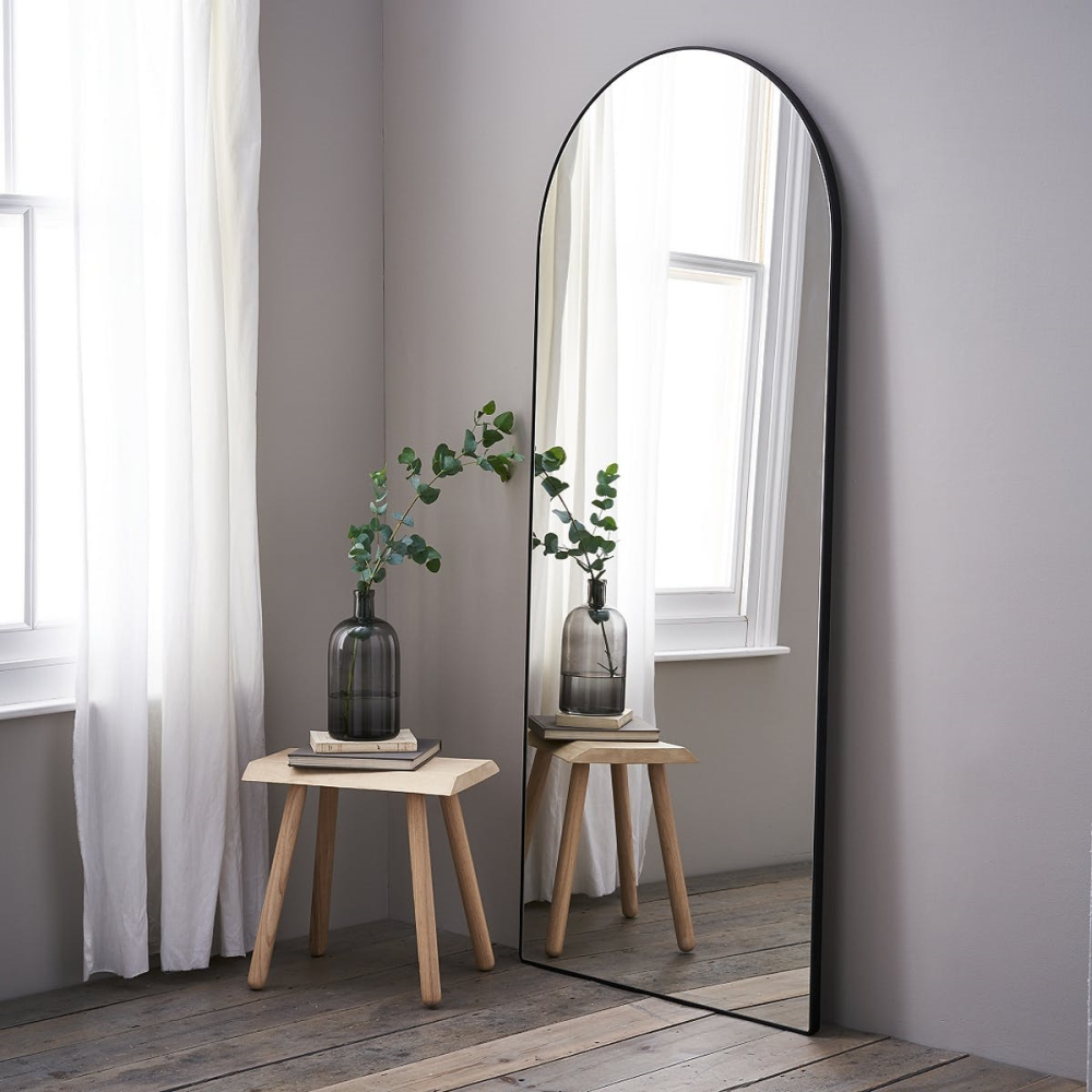 Chiltern Thin Metal Arch Mirror, 79 x 187cm, Black-0