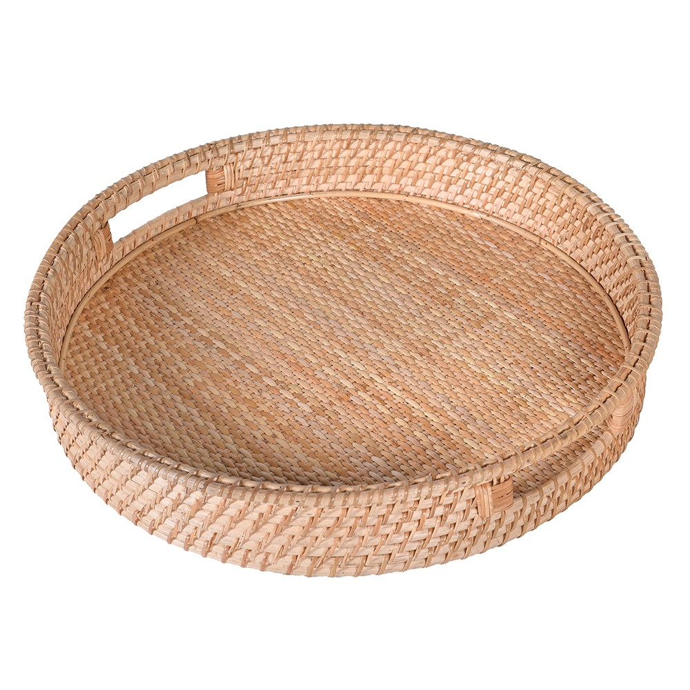 Round Set of 2 Trays, D90cm, Rattan-1