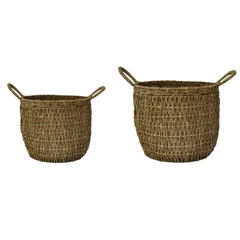 Seagrass Set of 2 lined baskets, H30 x D35cm, Natural-0