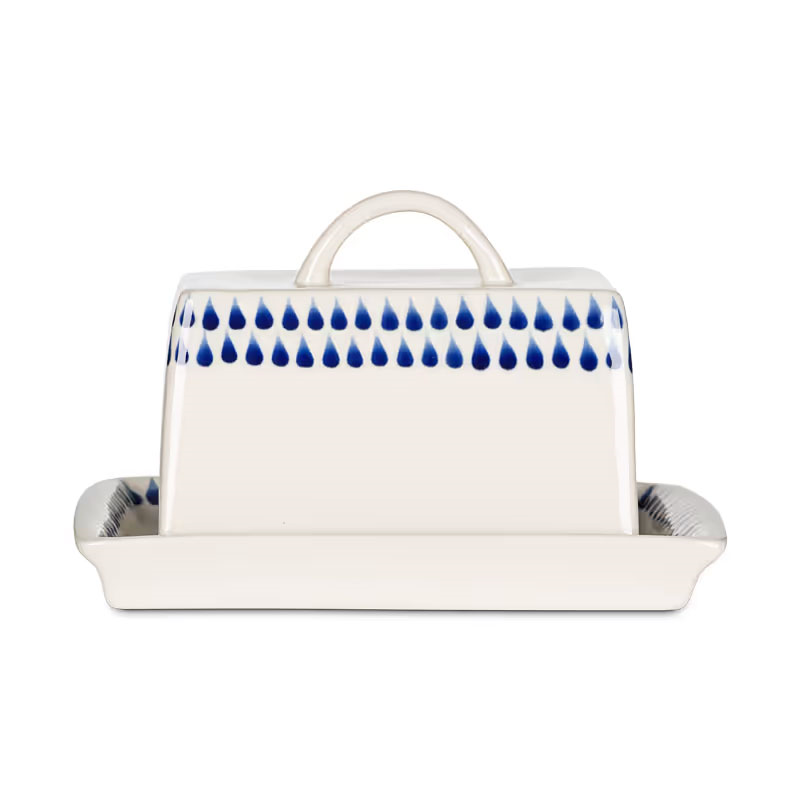 Indigo Drop Butter Dish, Cream & Blue-1