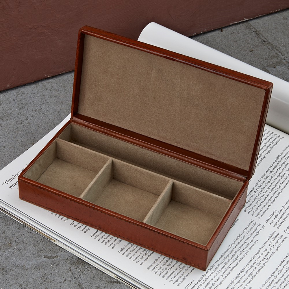 Cufflink Box, Tan Leather , 20x10x5cm-0