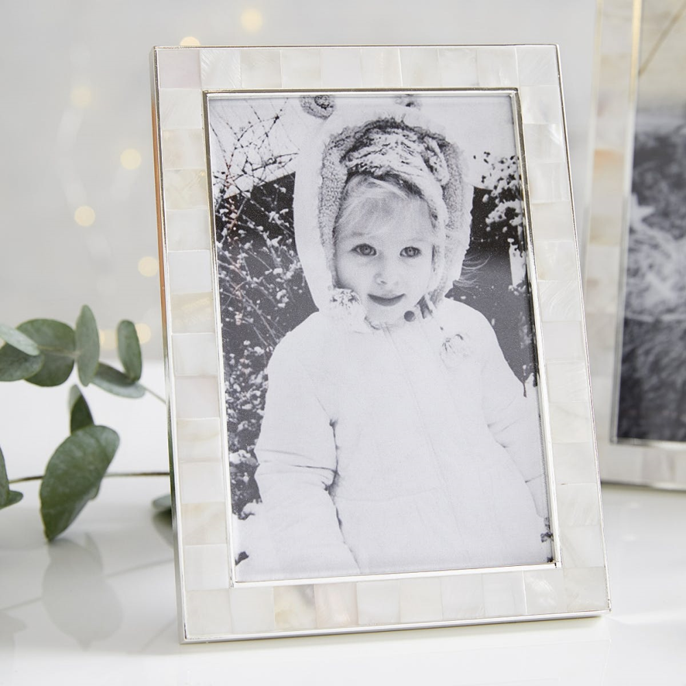 Mother of Pearl Photograph frame, 4 x 6", White-1