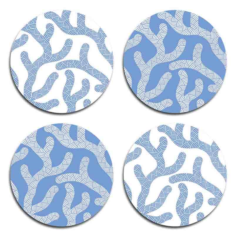 Oceana Boxed Set of 4 Coasters, D10cm, Blue and White-0