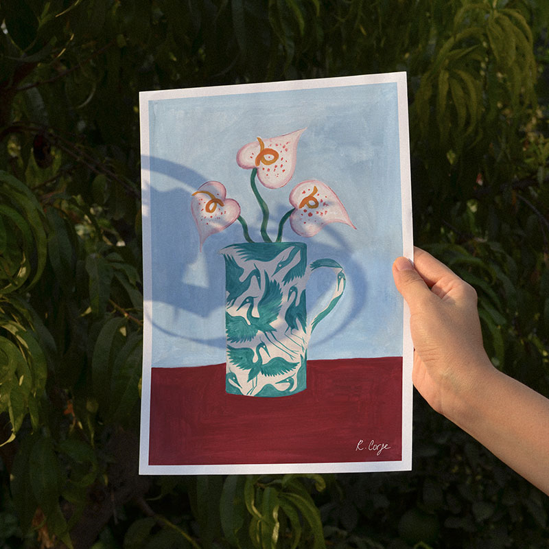 Herons Jug Print, A3, Teal-9