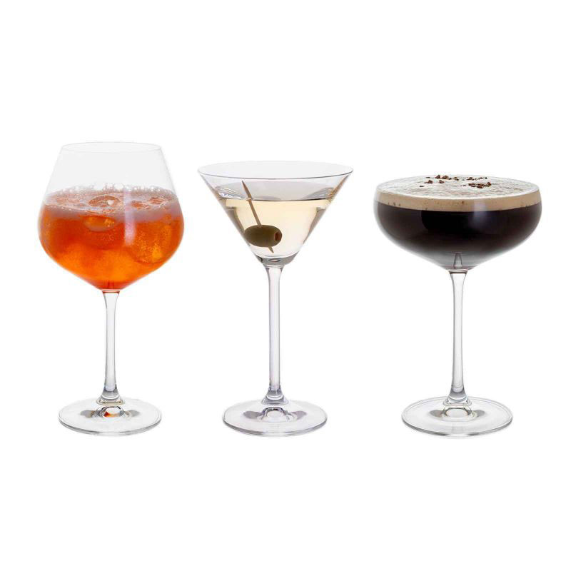 Cocktail Hour Set of 3 Cocktail Glasses, Clear-1