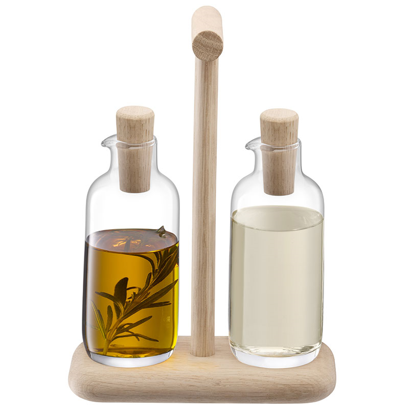 Dine Oil & Vinegar Set with Oak Stand, 250ml, Clear-2