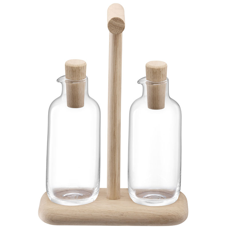 Dine Oil & Vinegar Set with Oak Stand, 250ml, Clear-0