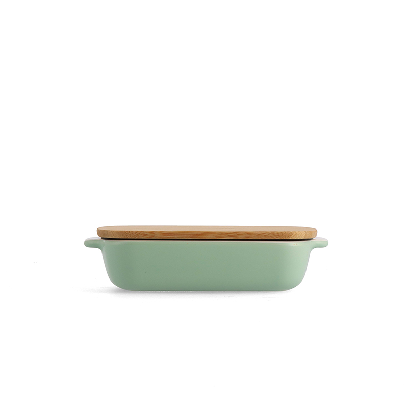 Stoneware Dish with Bamboo Lid, 20cm, Pistachio-0