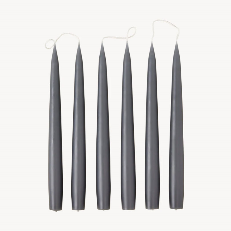 Set of 6 Tapered Dinner Candles, H25cm, Slate Grey-0