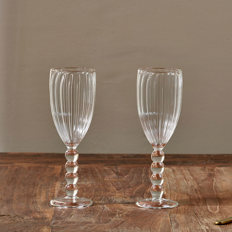 Santosa Set of 2 Champagne Flutes, Clear-2