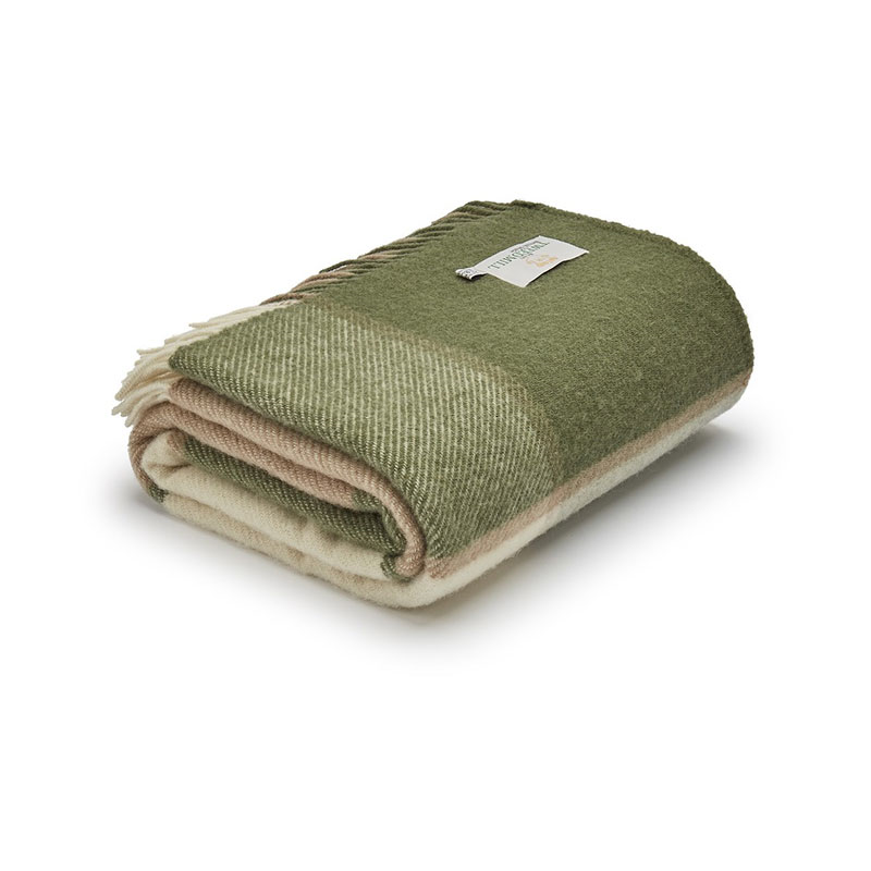 Block Check Pure Wool Throw, 150 x 183cm, Olive-0