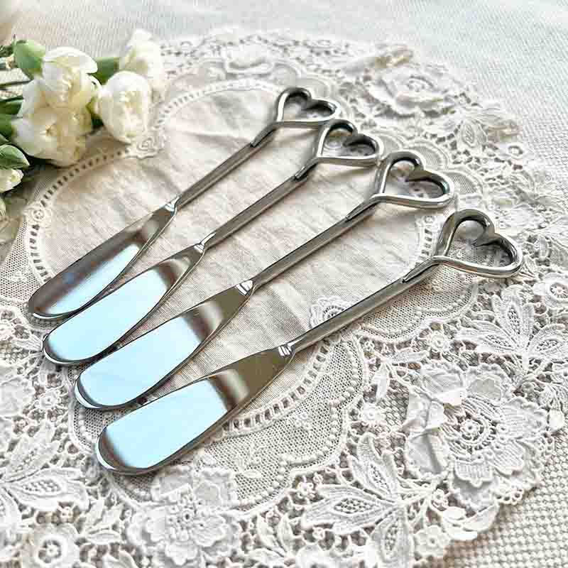 Love Heart Set of 4 Butter Knives, L15cm, Silver-0