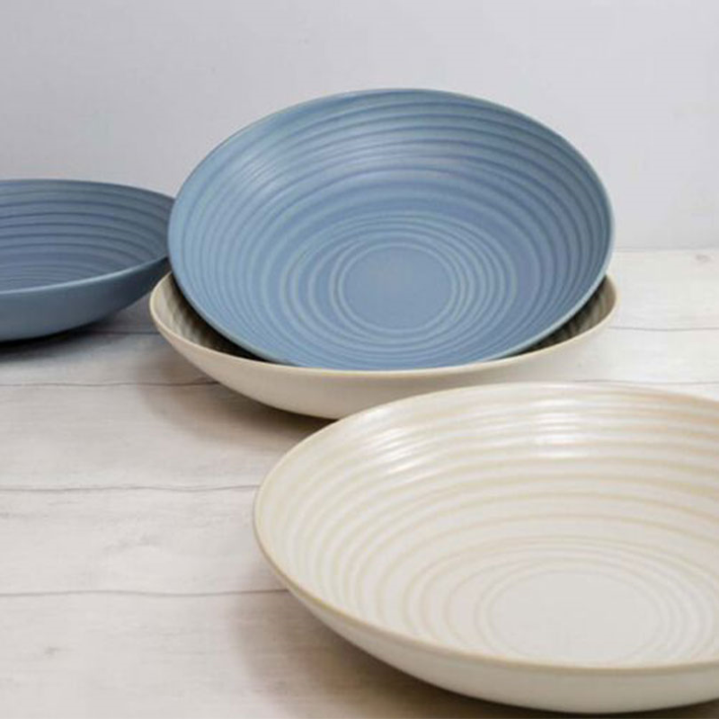 Stoneware Set of 4 Coupe Pasta Bowls, D22cm, Blue-0