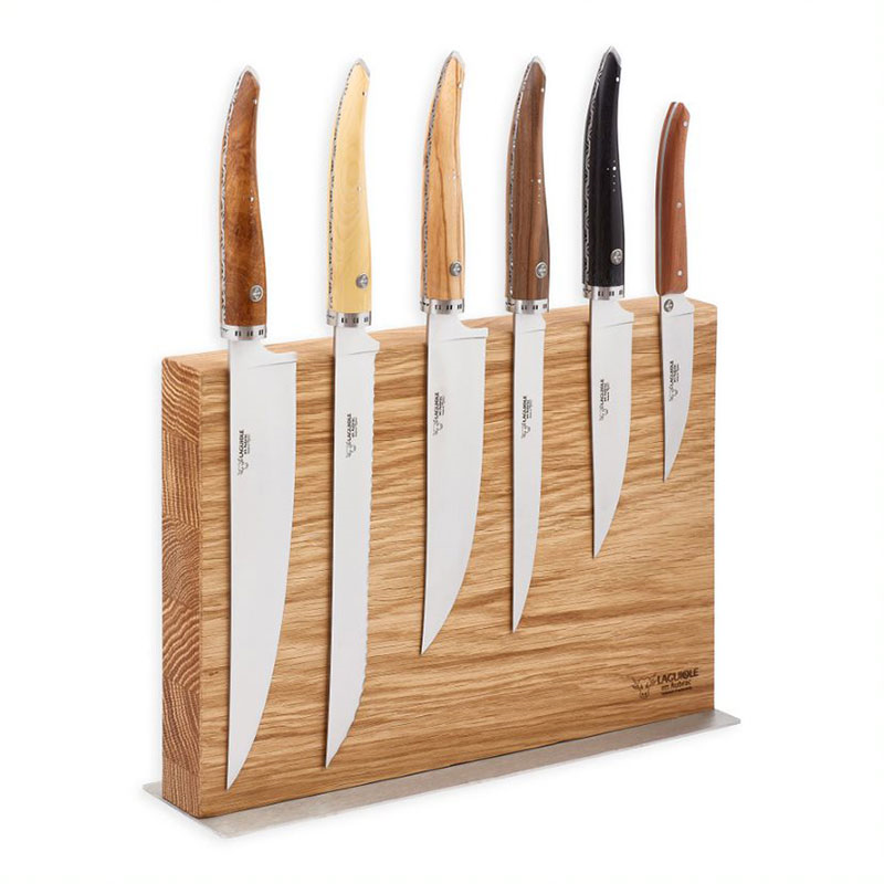 Set of 6 Gourmet Kitchen Knives with Magnetic Oak Block-0