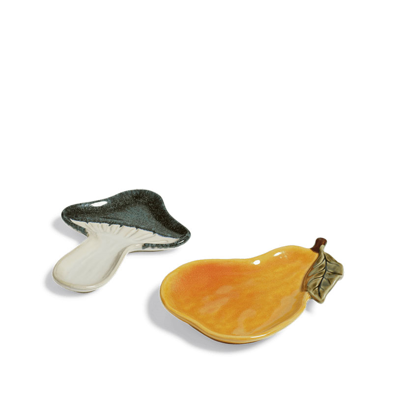 Forage Pear & Mushroom Set of 2 Dishes, H3cm x W20cm x D15cm, Multi-2