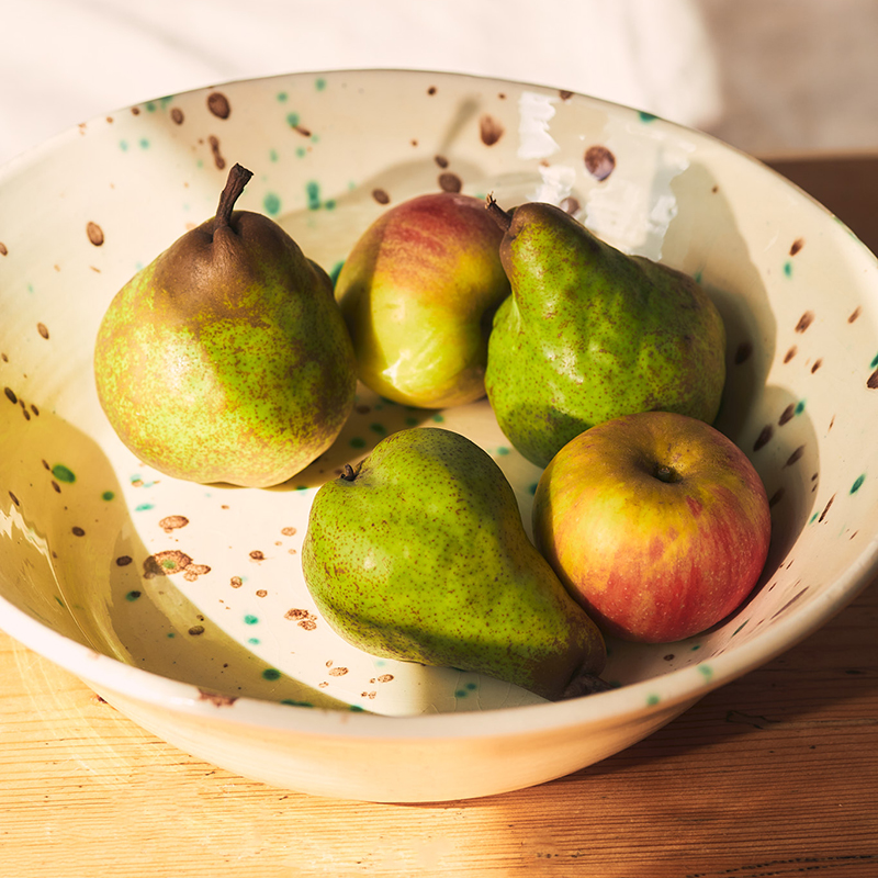 Manchada Speckled Serving Bowl, D30cm, White & Green-2