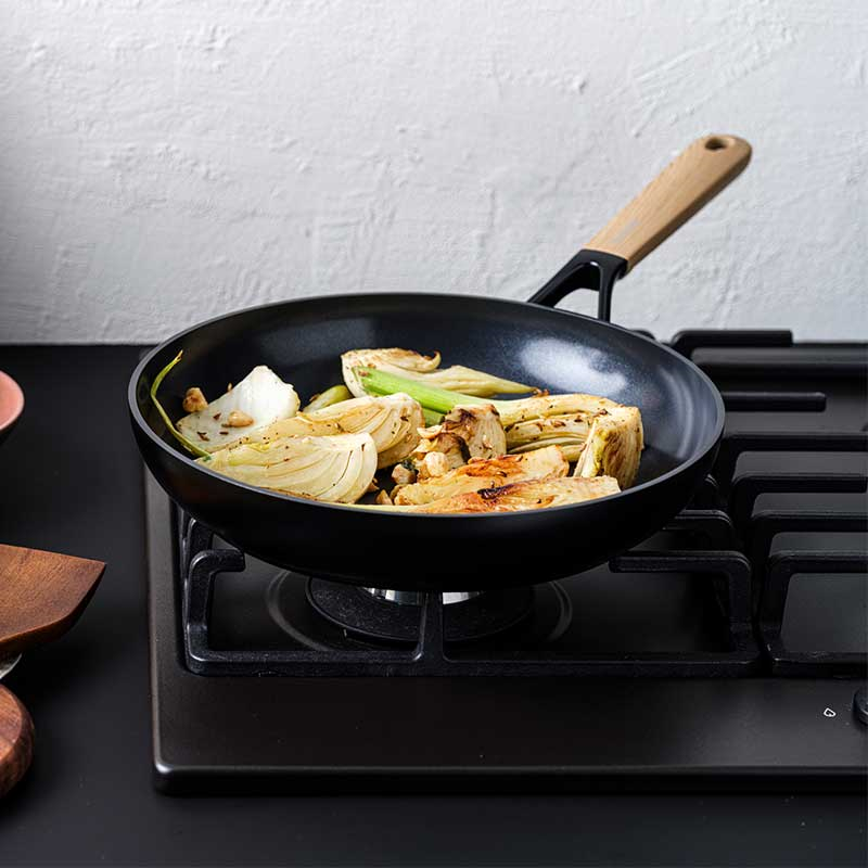 Eco-Smartshape Non Stick Frying Pan with Light Wood Patterned Handle, 28cm, Black-1