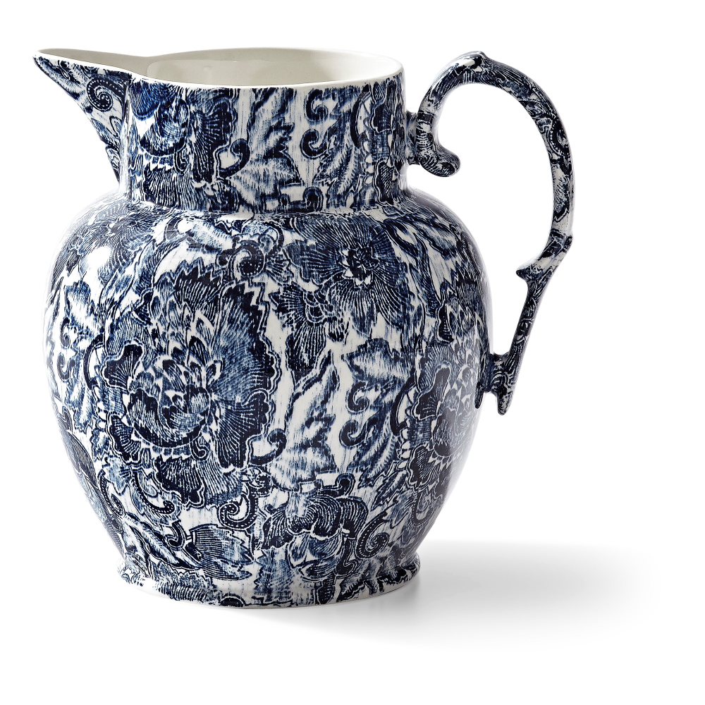 Burleigh - Faded Peony Etruscan pitcher, 21 x 17 x 20cm - 1981ml, Indigo-0