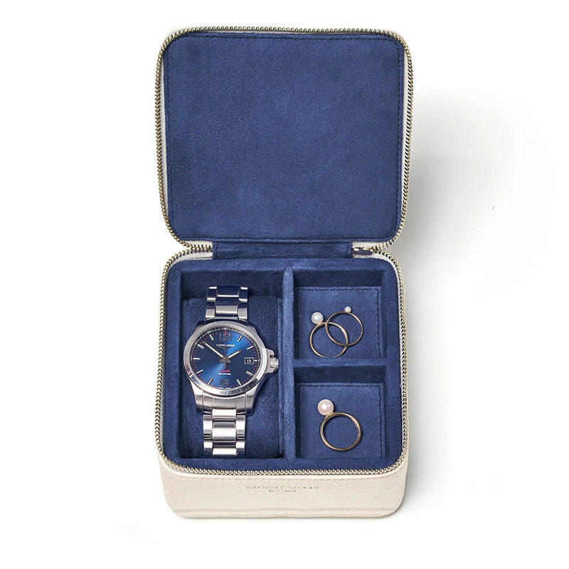 Travel Watch & Ring Box, L12 x W12cm, Ivory Pebble-2