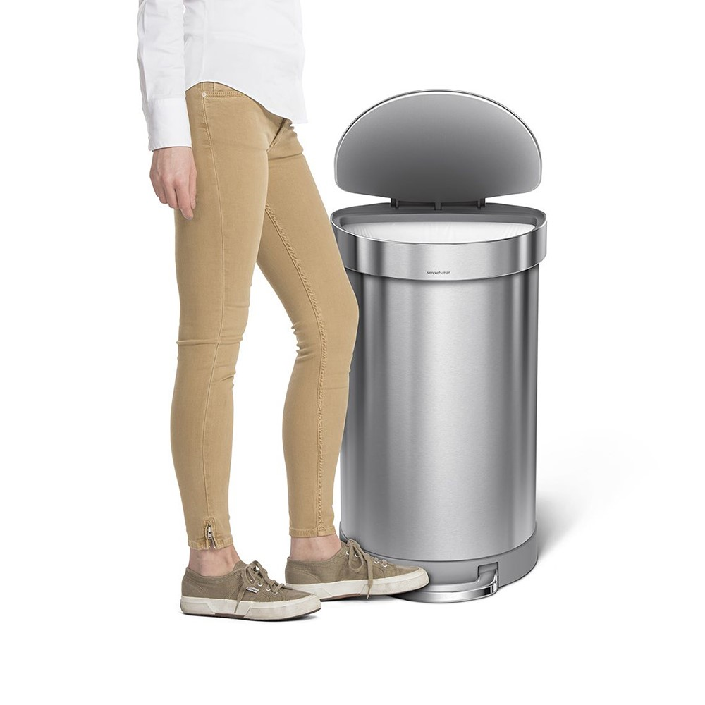 Semi round pedal bin, H67cm - 45 litre, Brushed Stainless Steel-1