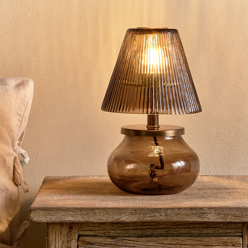 Dimalai Recycled Glass Table Lamp, H26cm, Brown Smoke-0