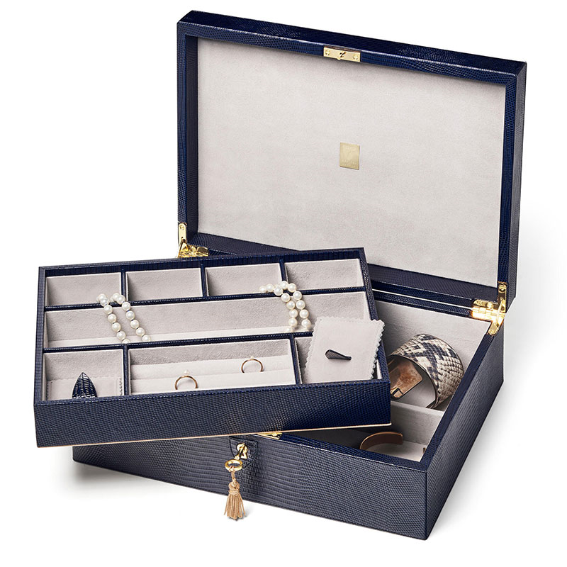 Grand Luxe Jewellery Case, L24 x W33cm, Midnight Lizard-0