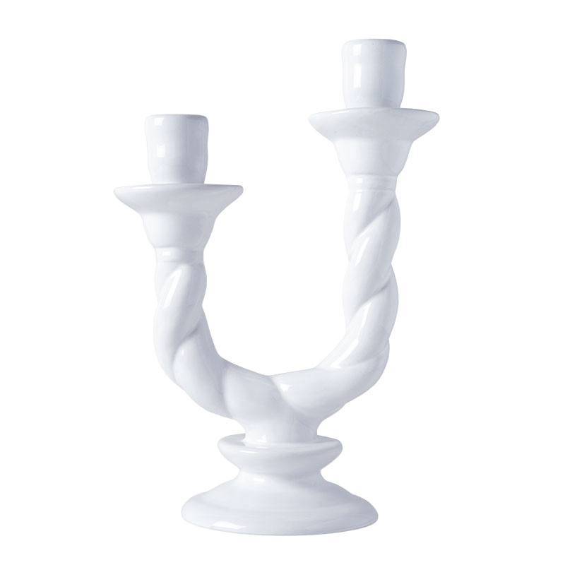 Vela Double Ceramic Candlestick, H30cm, White-0